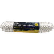 1/2 In. x 50 Ft. White Twisted Nylon Packaged Rope