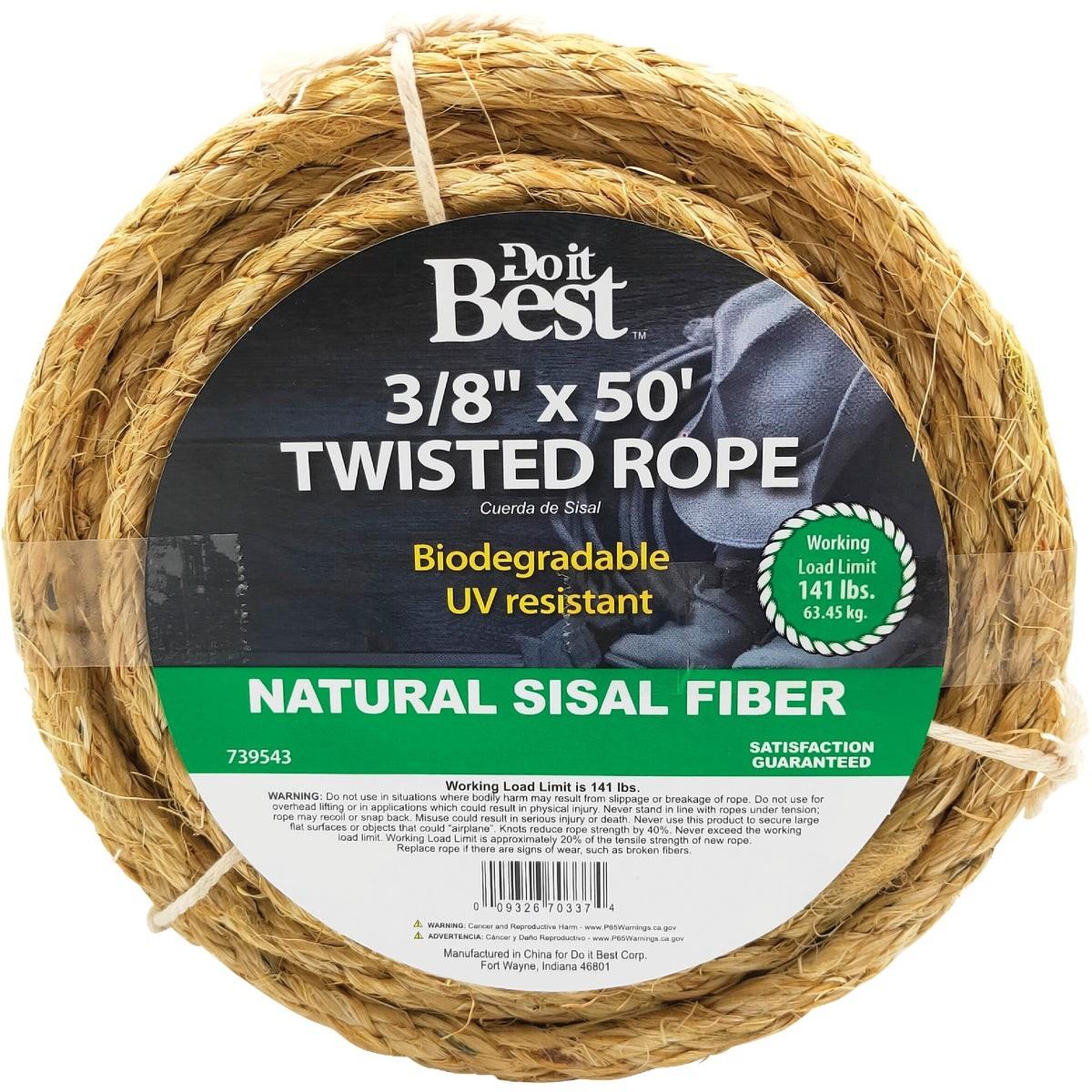 3/8 In. x 50 Ft. Natural Twisted Sisal Fiber Packaged Rope