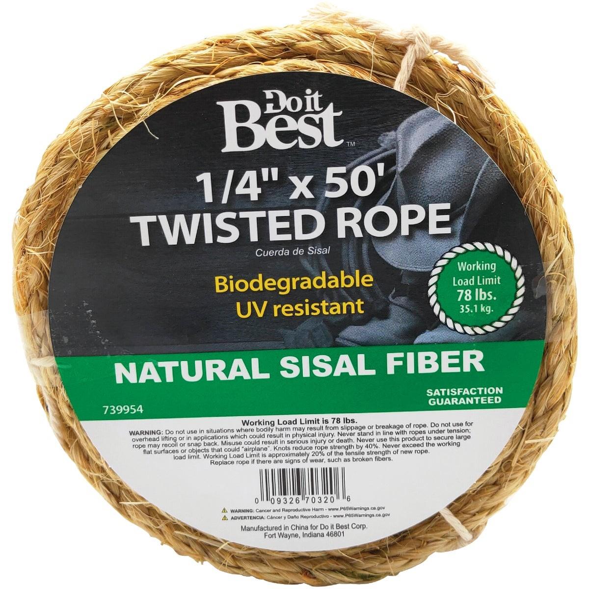 1/4 In. x 50 Ft. Natural Twisted Sisal Fiber Packaged Rope