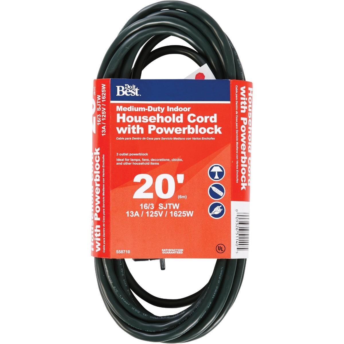 20 Ft. 16/3 3-Outlet Green Extension Cord with Powerblock