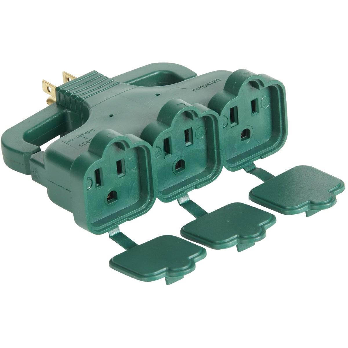 Green 15A 3-Outlet Tap with Rain Cover
