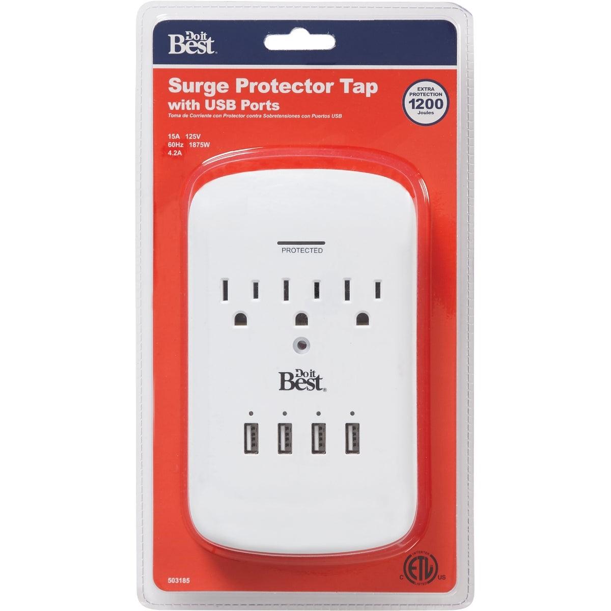 3-Outlet/4-USB 1200J White Plug-In Surge Protector