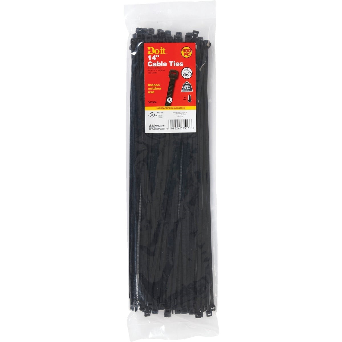 14 In. x 0.189 In. Black Molded Nylon Weather Resistant Cable Tie (100-Pack)