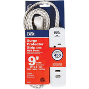 2-Outlet/2-USB 450J White Surge Protector with 9 Ft. Braided Cord