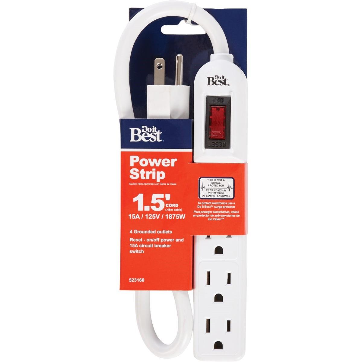 4-Outlet White Power Strip with 1-1/2 Ft. Cord