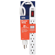 6-Outlet White Power Strip with 2 Ft. Cord