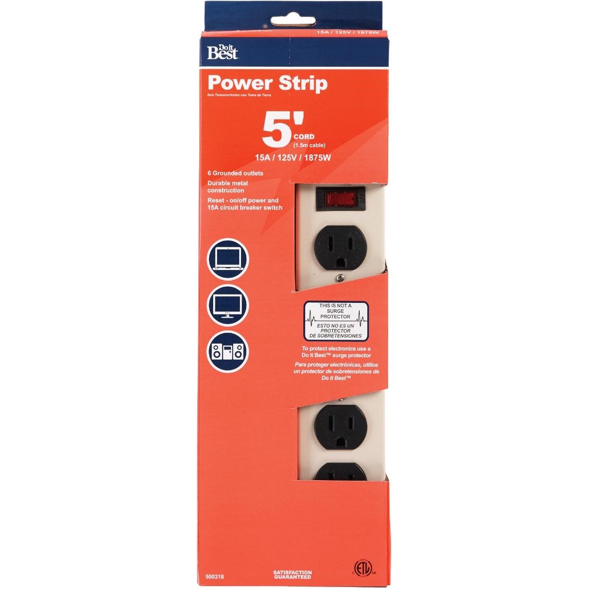 6-Outlet Gray Power Strip with 5 Ft. Cord