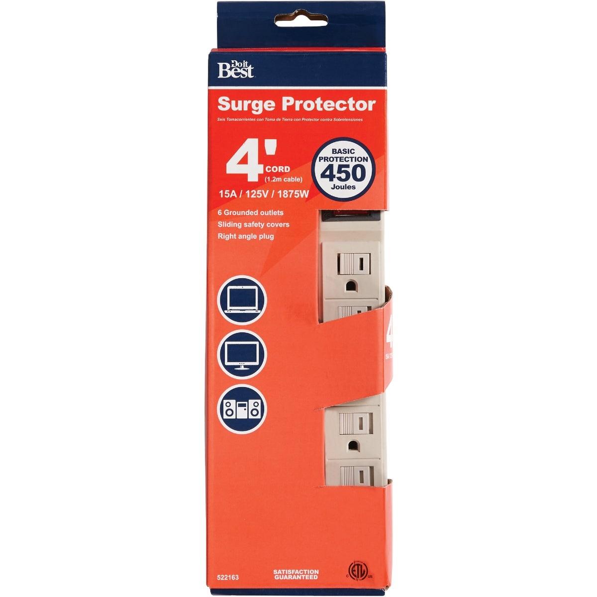 6-Outlet 450J Tan Power Surge Strip with 4 Ft. Cord