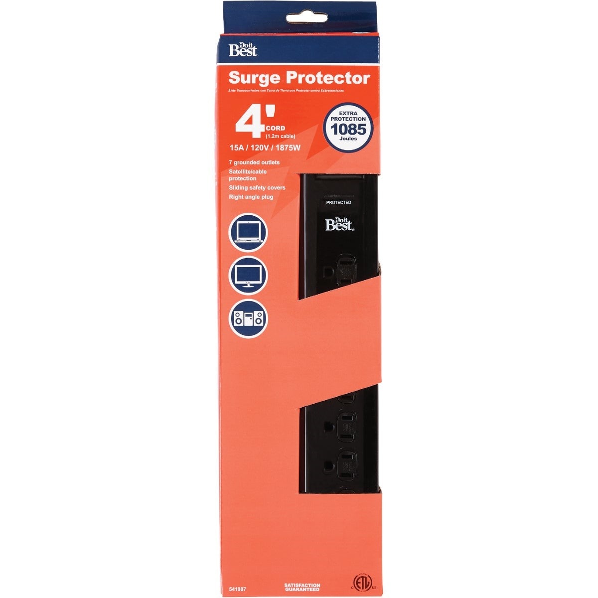 7-Outlet 1085J Black Multimedia with Coax Cable Surge Protector Strip