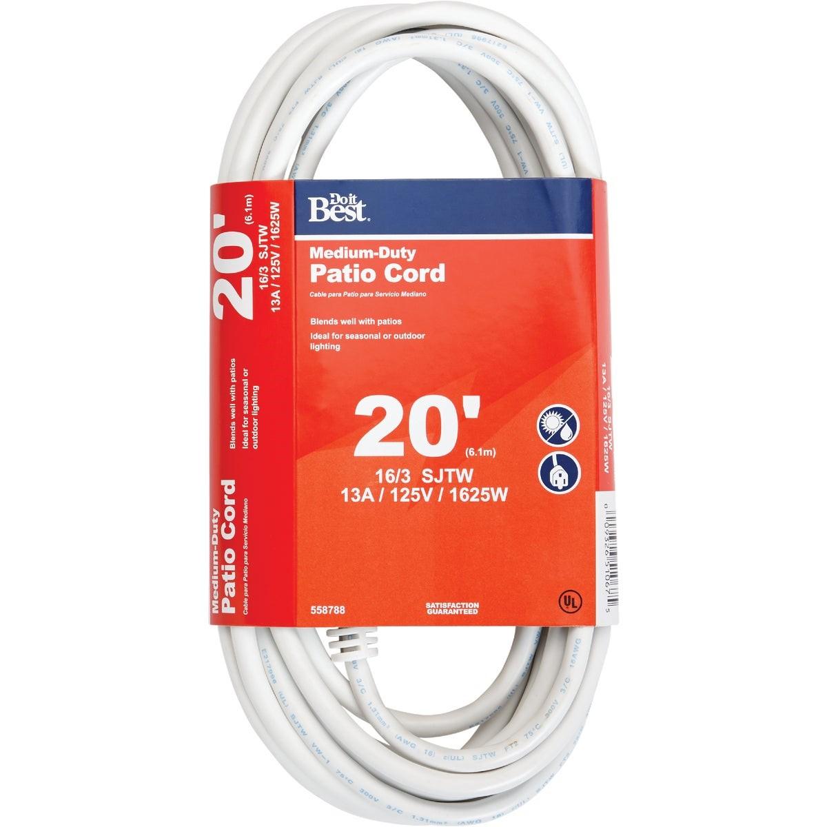 20 Ft. 16/3 Medium-Duty White Patio Extension Cord