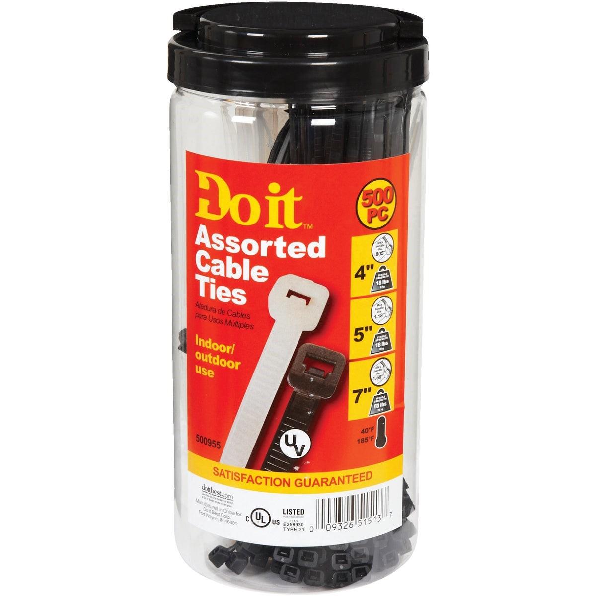 Self-Locking Molded Nylon Black & Natural Cable Tie Assortment (500-Piece)