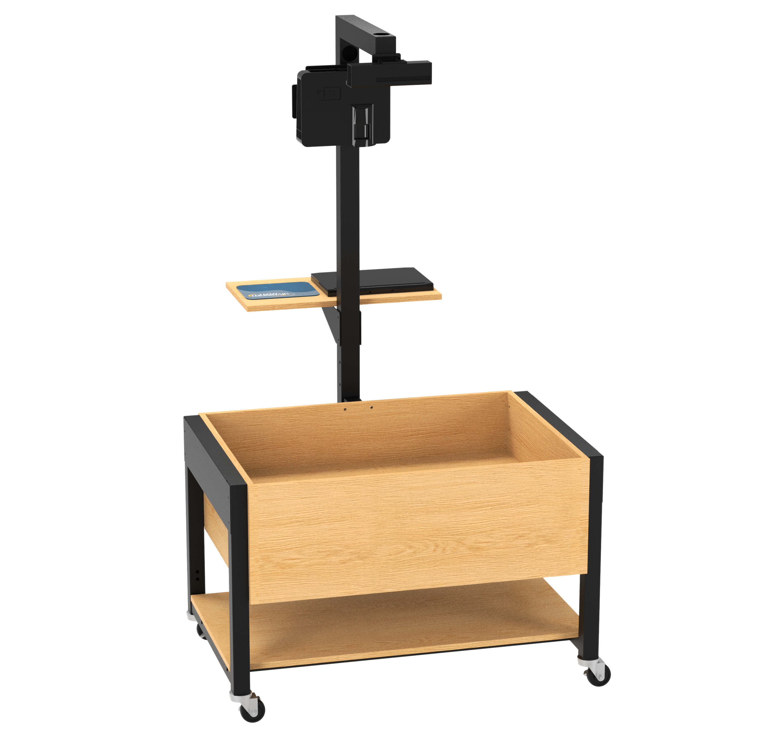 Augmented Reality Sandbox, Adjustable Height, Oak, Black Metal