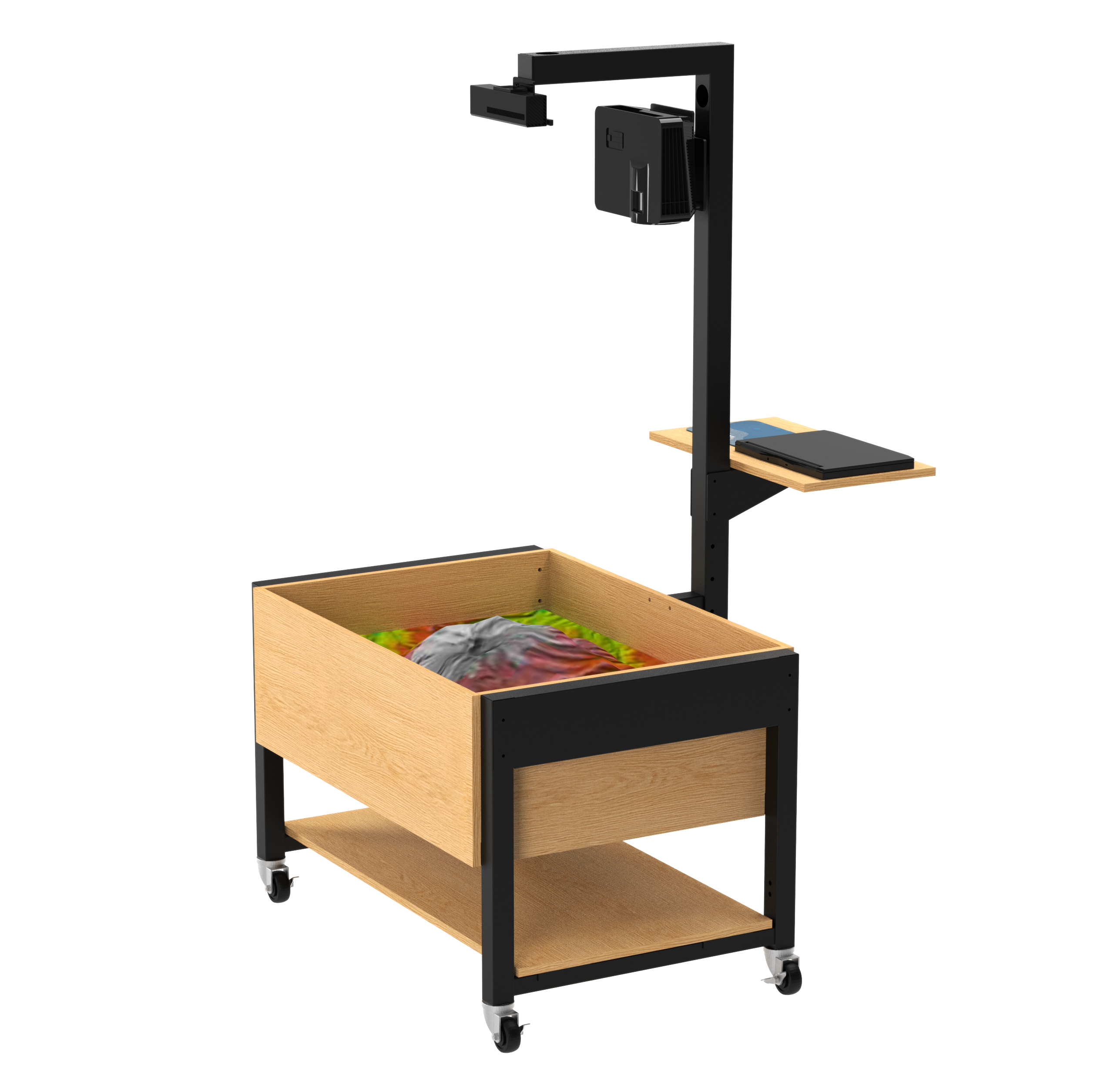 Augmented Reality Sandbox, Adjustable Height, Oak, Black Metal