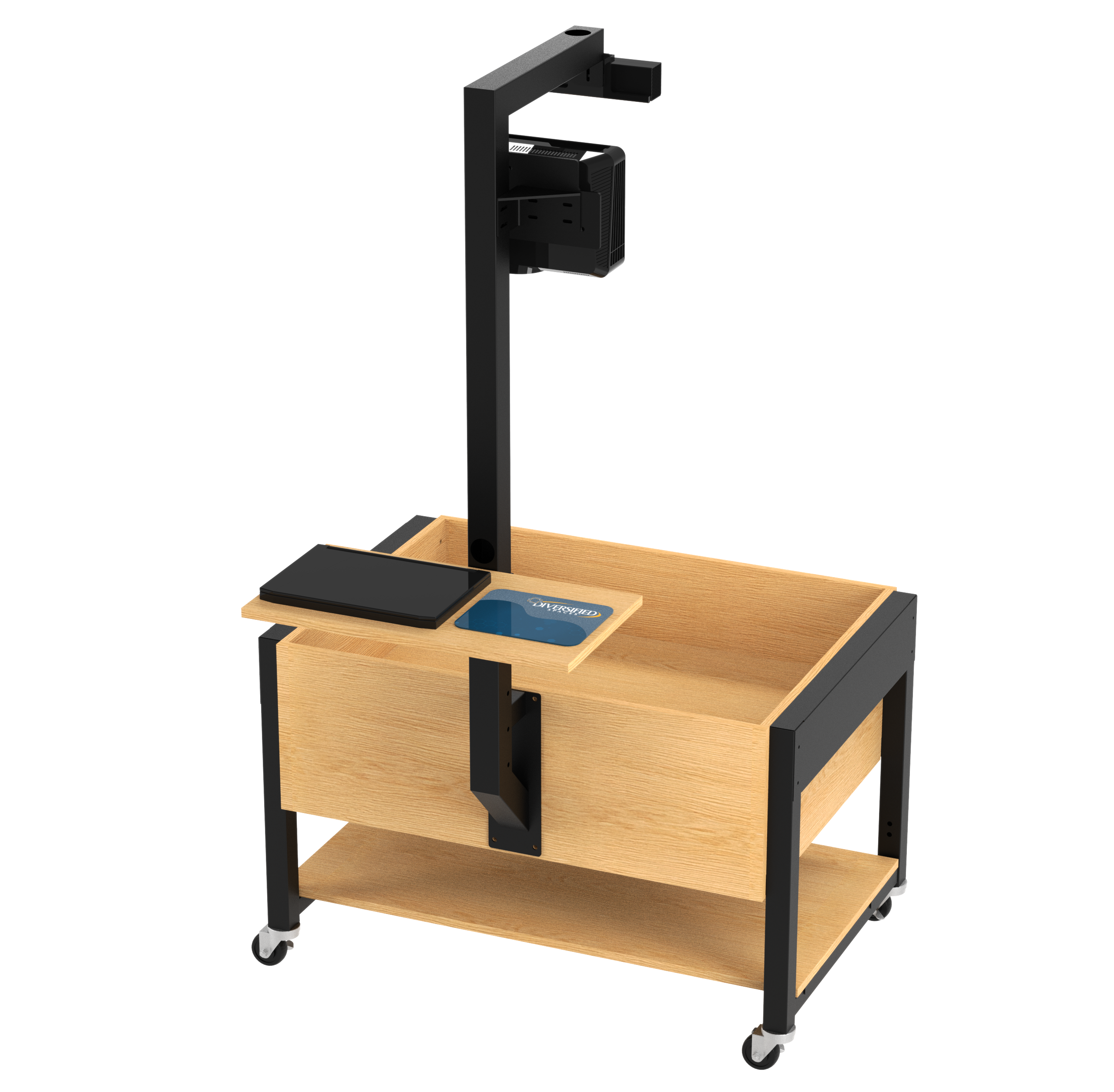 Augmented Reality Sandbox, Adjustable Height, Oak, Black Metal