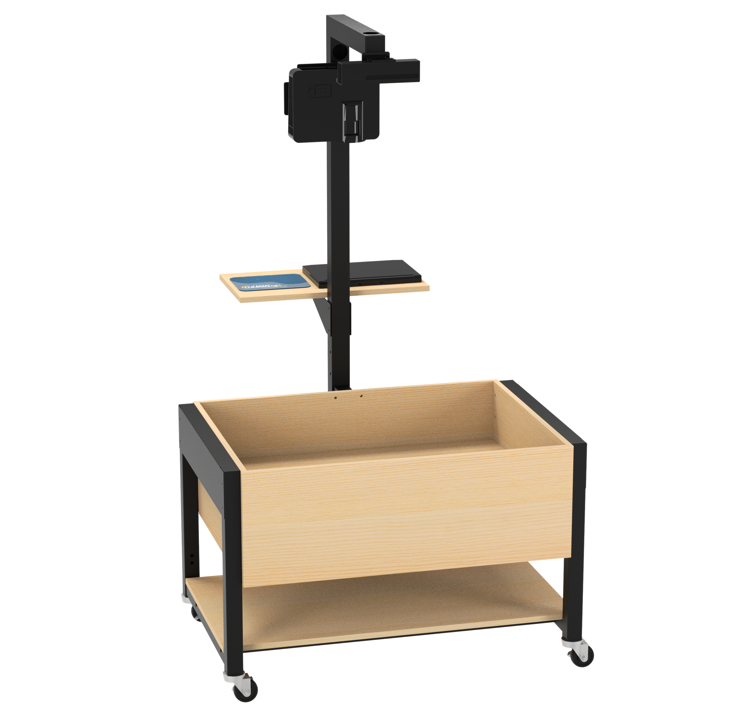 Augmented Reality Sandbox, Adjustable Height, Light Hardwood, Black Metal