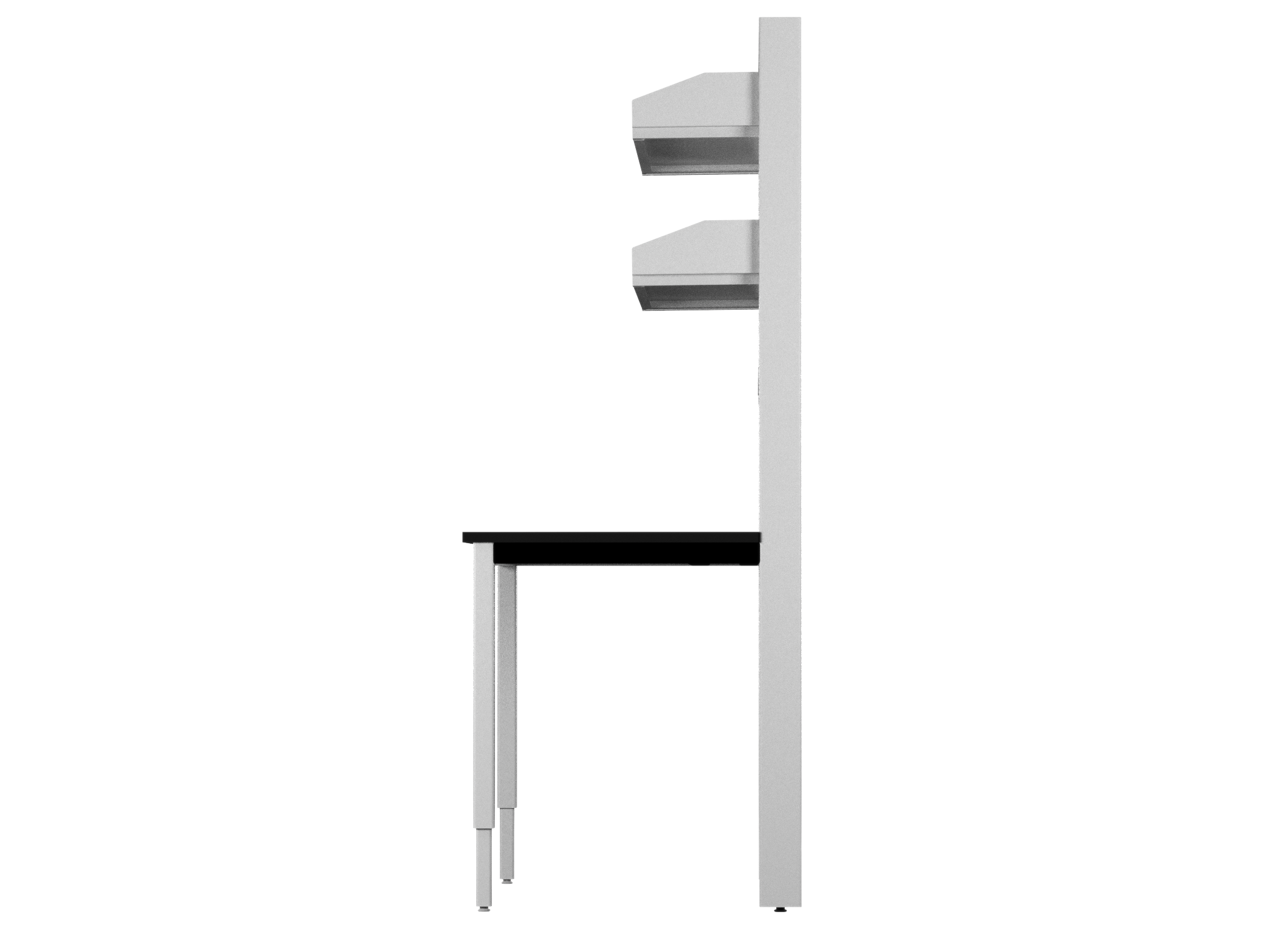 Integra Bench, 48"W x 30"D, Glide Base, Phenolic Top, Off-White Epoxy Powder Coat Finish, Standard 4 White Duplex Outlets (Single Circuit), Knocked-Down Two-Part Assembly, Includes Two Configurable Shelves(16"W x 43.875"L)