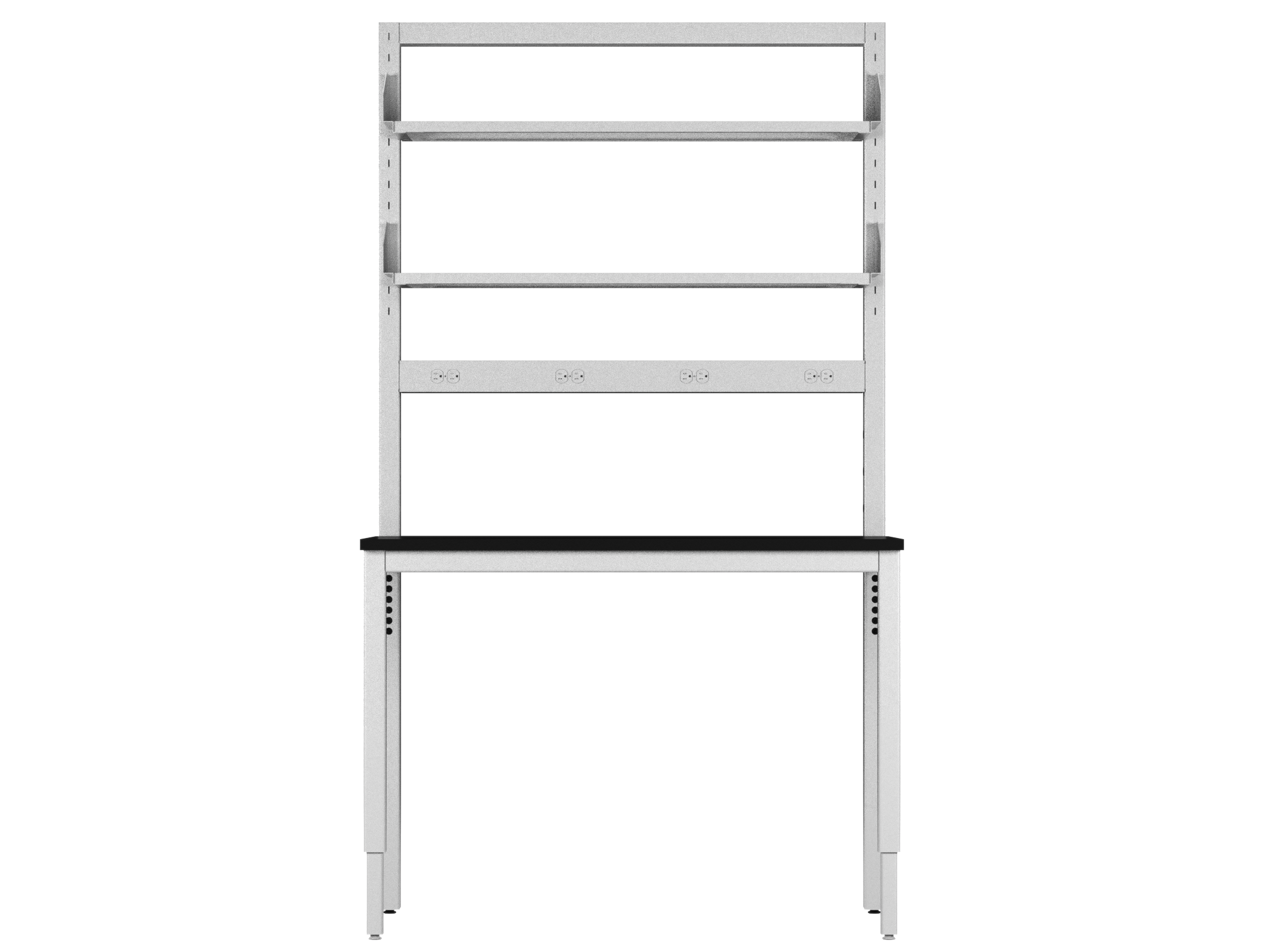 Integra Bench, 48"W x 30"D, Glide Base, Phenolic Top, Off-White Epoxy Powder Coat Finish, Standard 4 White Duplex Outlets (Single Circuit), Knocked-Down Two-Part Assembly, Includes Two Configurable Shelves(16"W x 43.875"L)