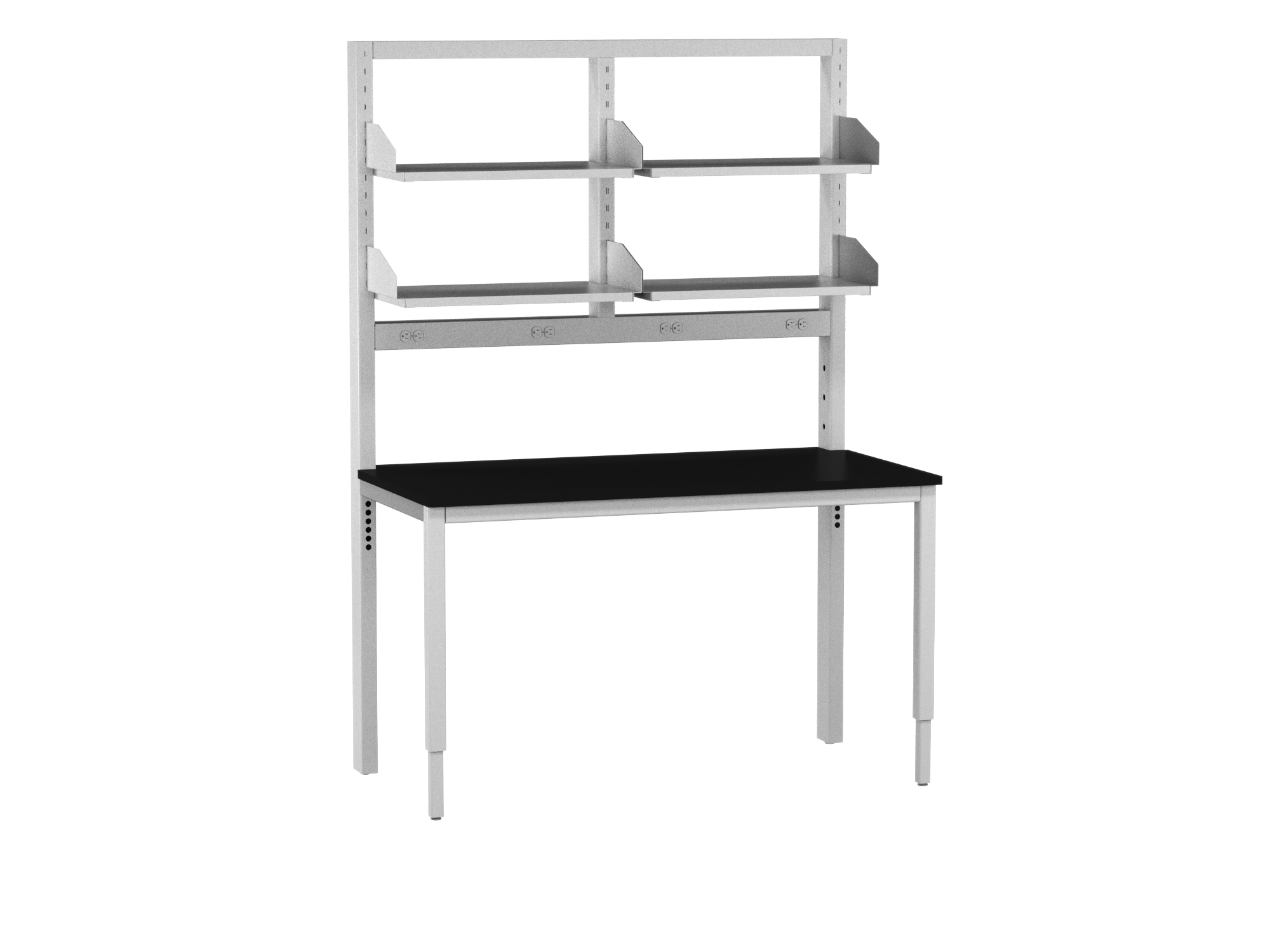 Integra Bench, 60"W x 30"D, Glide Base, Epoxy Top, Off-White Epoxy Powder Coat Finish, Standard 4 White Duplex Outlets (Single Circuit), Knocked-Down Two-Part Assembly, Bench (16"W x 26.84"L)