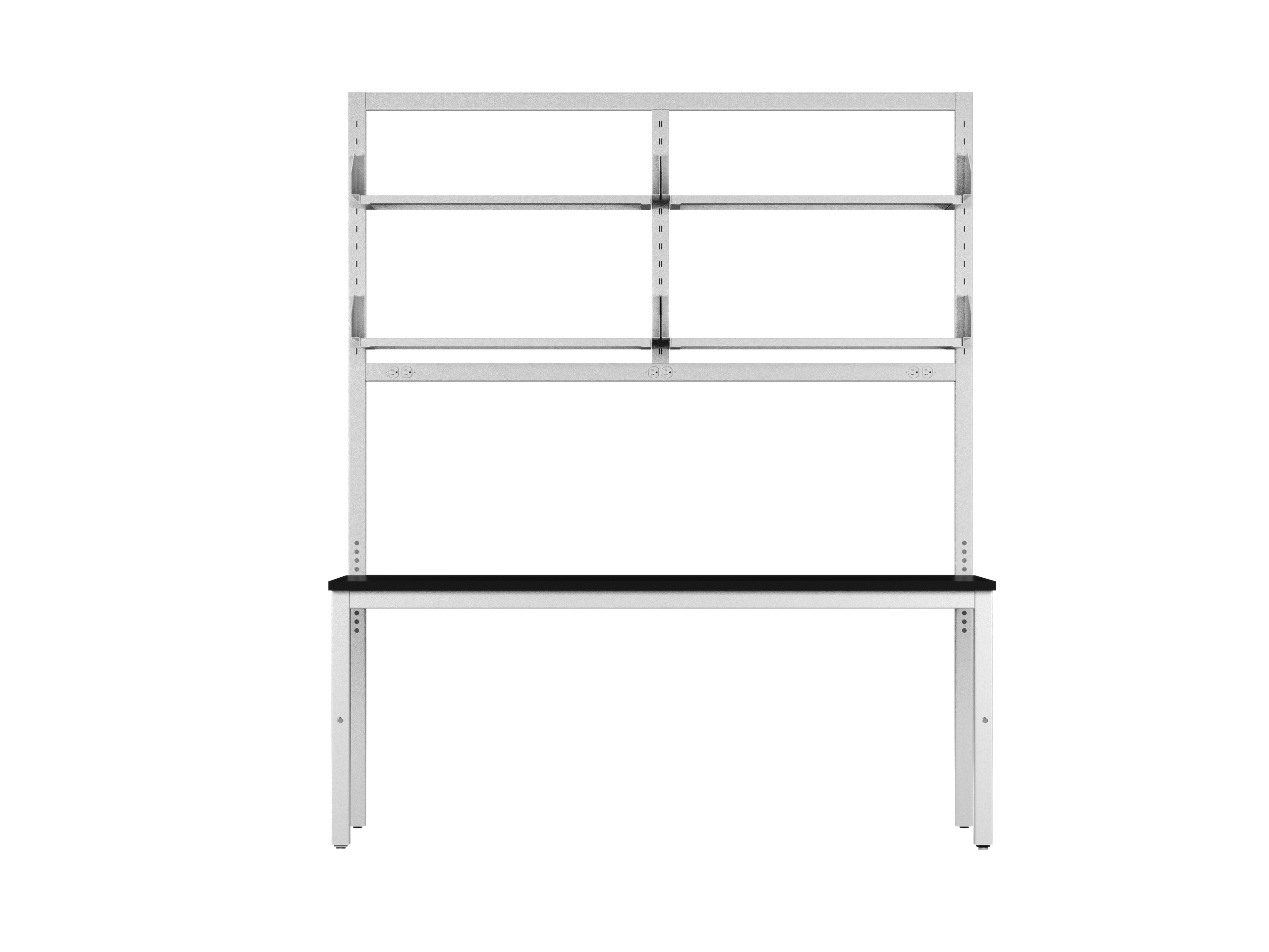 Integra Bench, 72"W x 30"D, Glide Base, Phenolic Top, Off-White Epoxy Powder Coat Finish, Standard 4 White Duplex Outlets (Single Circuit), Knocked-Down Two-Part Assembly, Bench (16"W x 32.82"L)