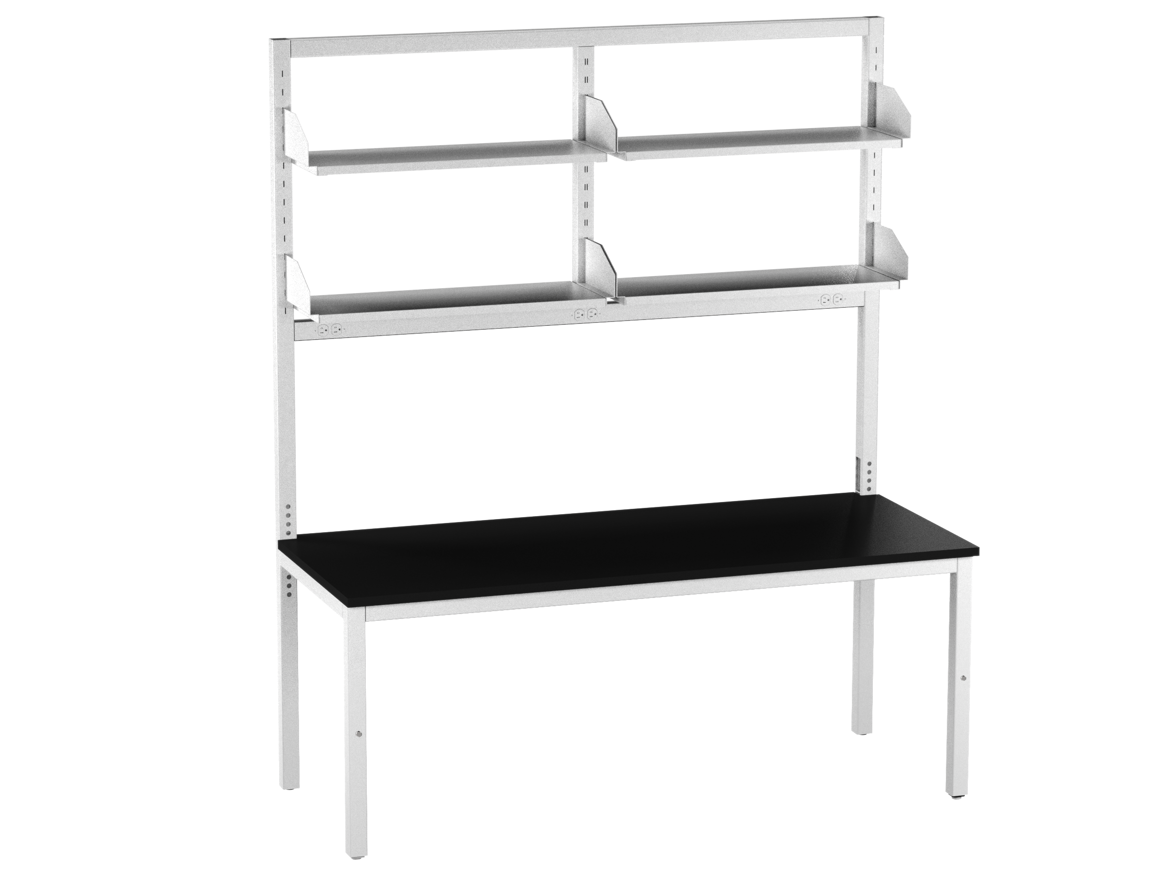 Integra Bench, 72"W x 30"D, Glide Base, Epoxy Top, Off-White Epoxy Powder Coat Finish, Standard 4 White Duplex Outlets (Single Circuit), Knocked-Down Two-Part Assembly, Bench (16"W x 32.82"L)