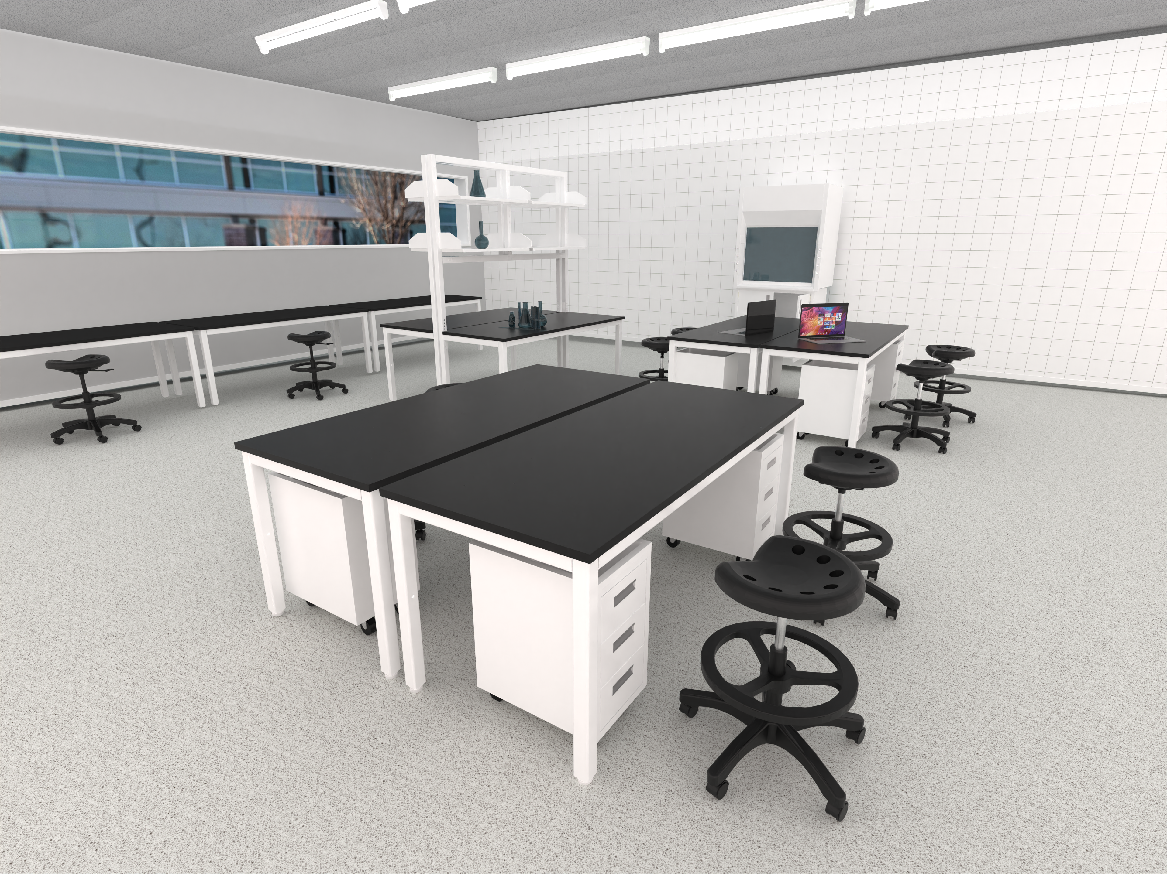 Accu Table Lab Table, Adjustable Height, 72"W x 30"D, Glide Base, Phenolic Top, Off-White Finish