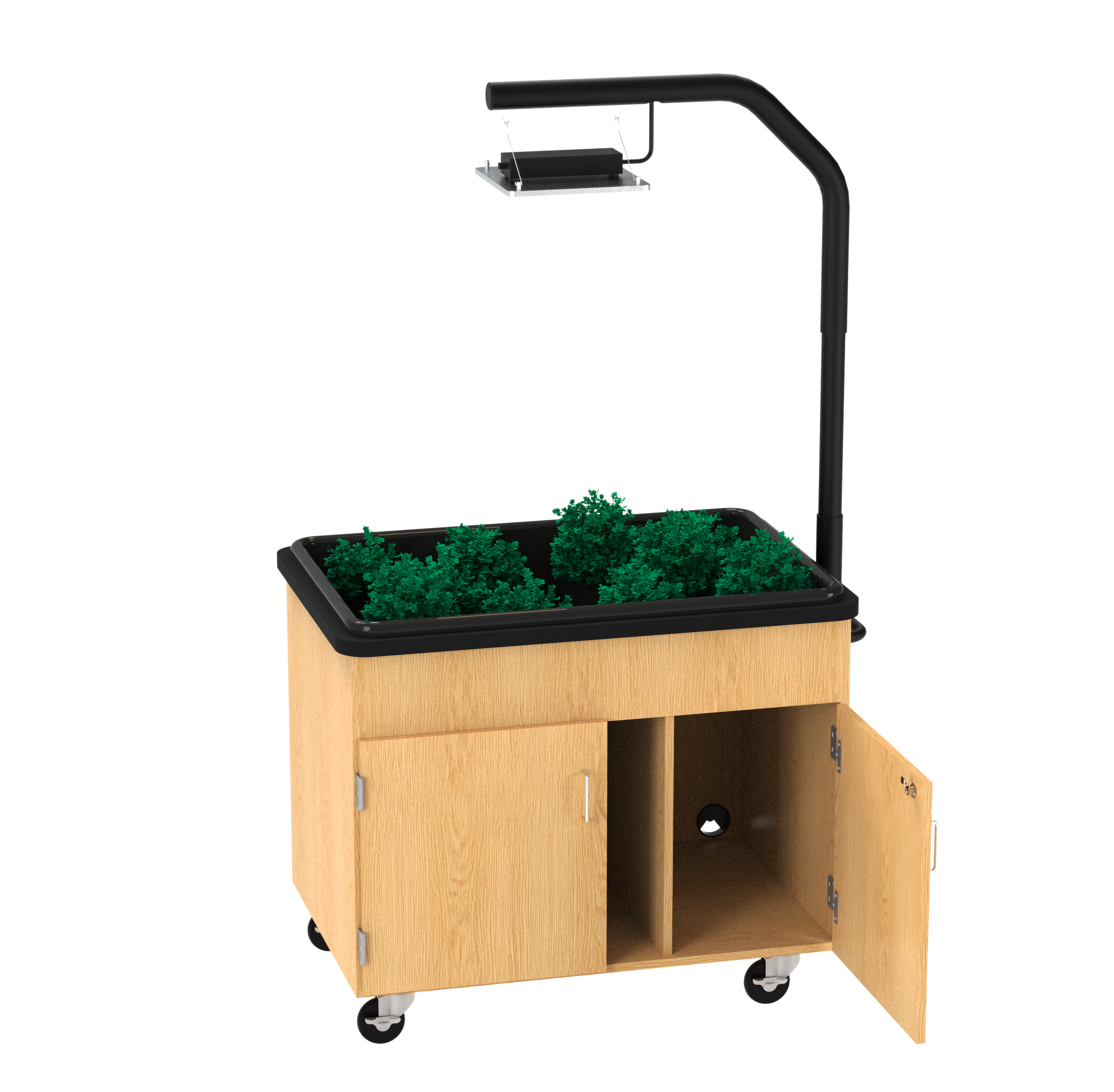 Hydroponics Growing Center, Oak, Black Metal