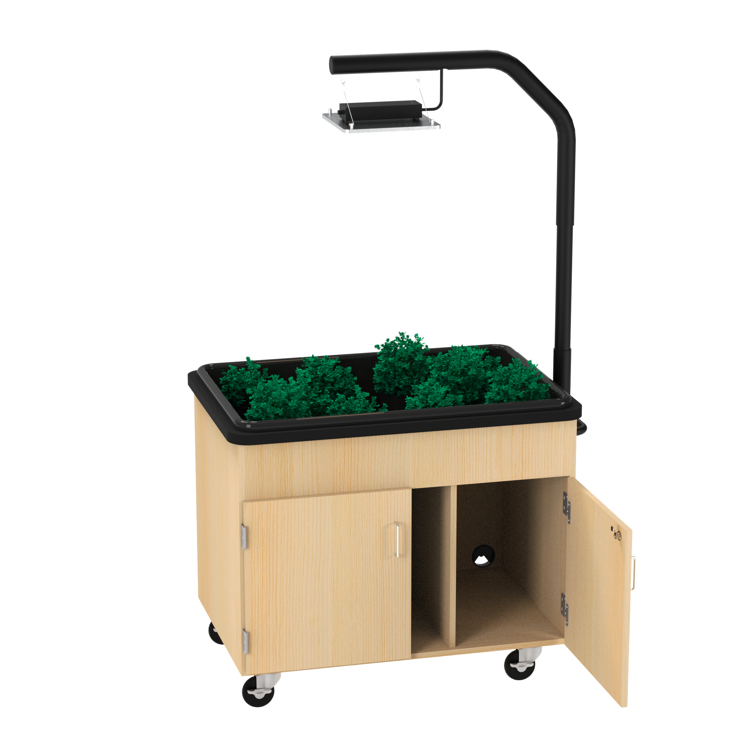 Hydroponics Growing Center, Light Hardwood, Black Metal