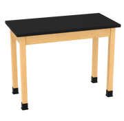 PerpetuLab Wooden Leg Tables with Plain Apron  - Red Oak, ChemGuard w/3mm Edge, 48"W x 24"D x 36-1/4"H