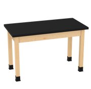 PerpetuLab Wooden Leg Tables with Plain Apron  - Light Hardwood, ChemGuard w/3mm Edge, 48"W x 24"D x 30-1/4"H