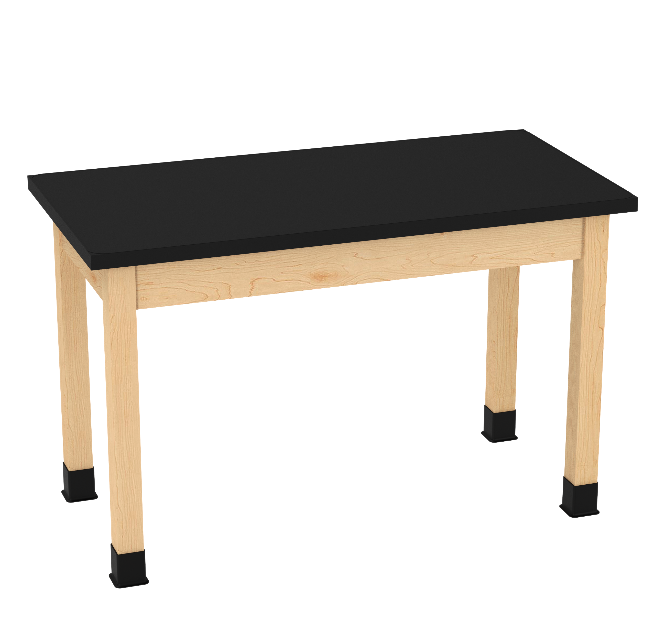 PerpetuLab Wooden Leg Tables with Plain Apron  - Light Hardwood, ChemGuard w/3mm Edge, 48"W x 24"D x 30-1/4"H