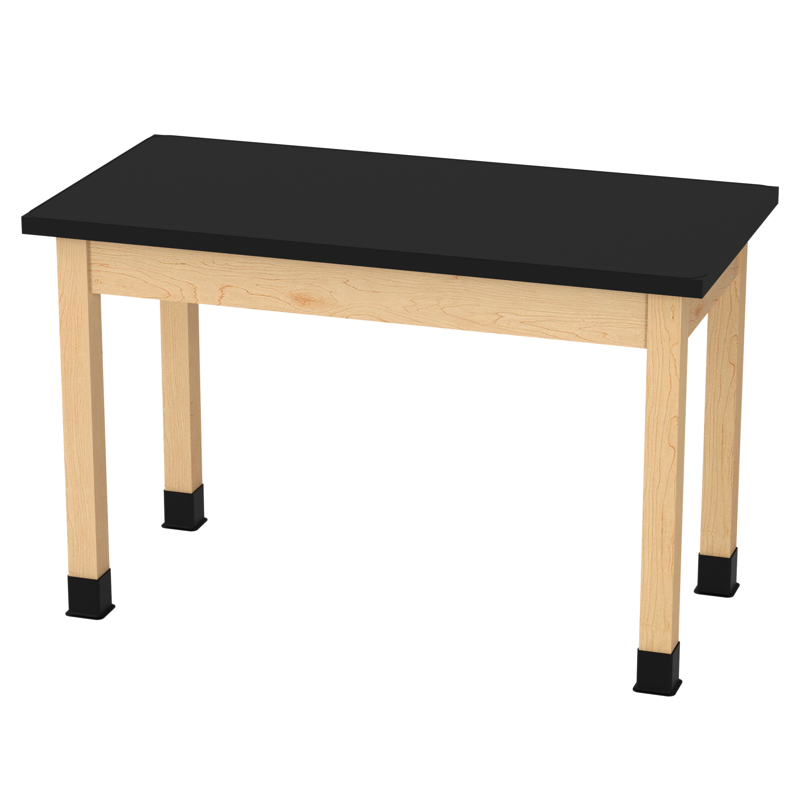 PerpetuLab Wooden Leg Tables with Plain Apron  - Light Hardwood, ChemGuard w/3mm Edge, 48"W x 24"D x 30-1/4"H