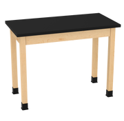 PerpetuLab Wooden Leg Tables with Plain Apron  - Light Hardwood, ChemGuard w/3mm Edge, 48"W x 24"D x 36-1/4"H