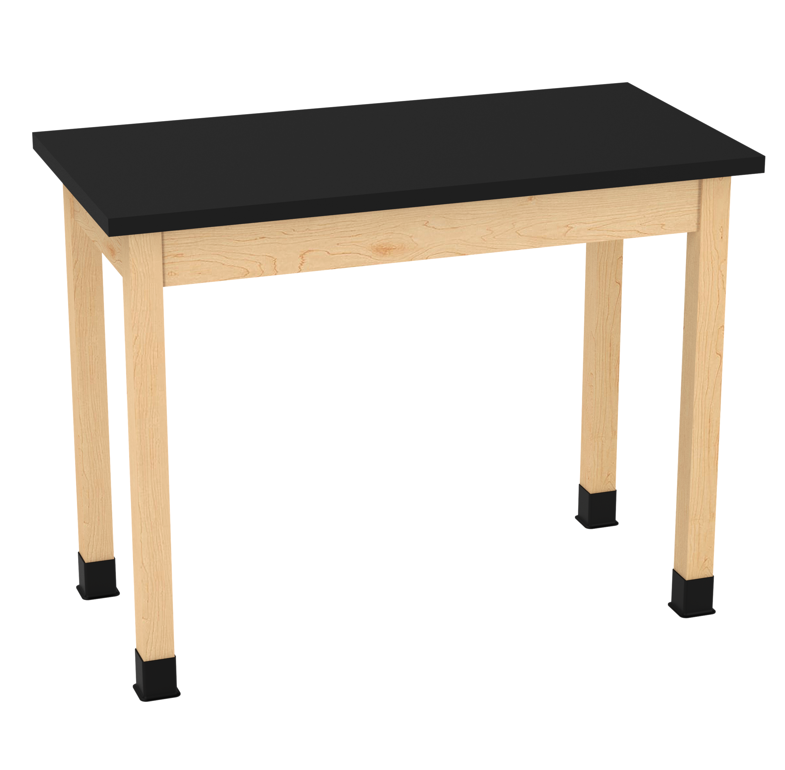 PerpetuLab Wooden Leg Tables with Plain Apron  - Light Hardwood, ChemGuard w/3mm Edge, 48"W x 24"D x 36-1/4"H
