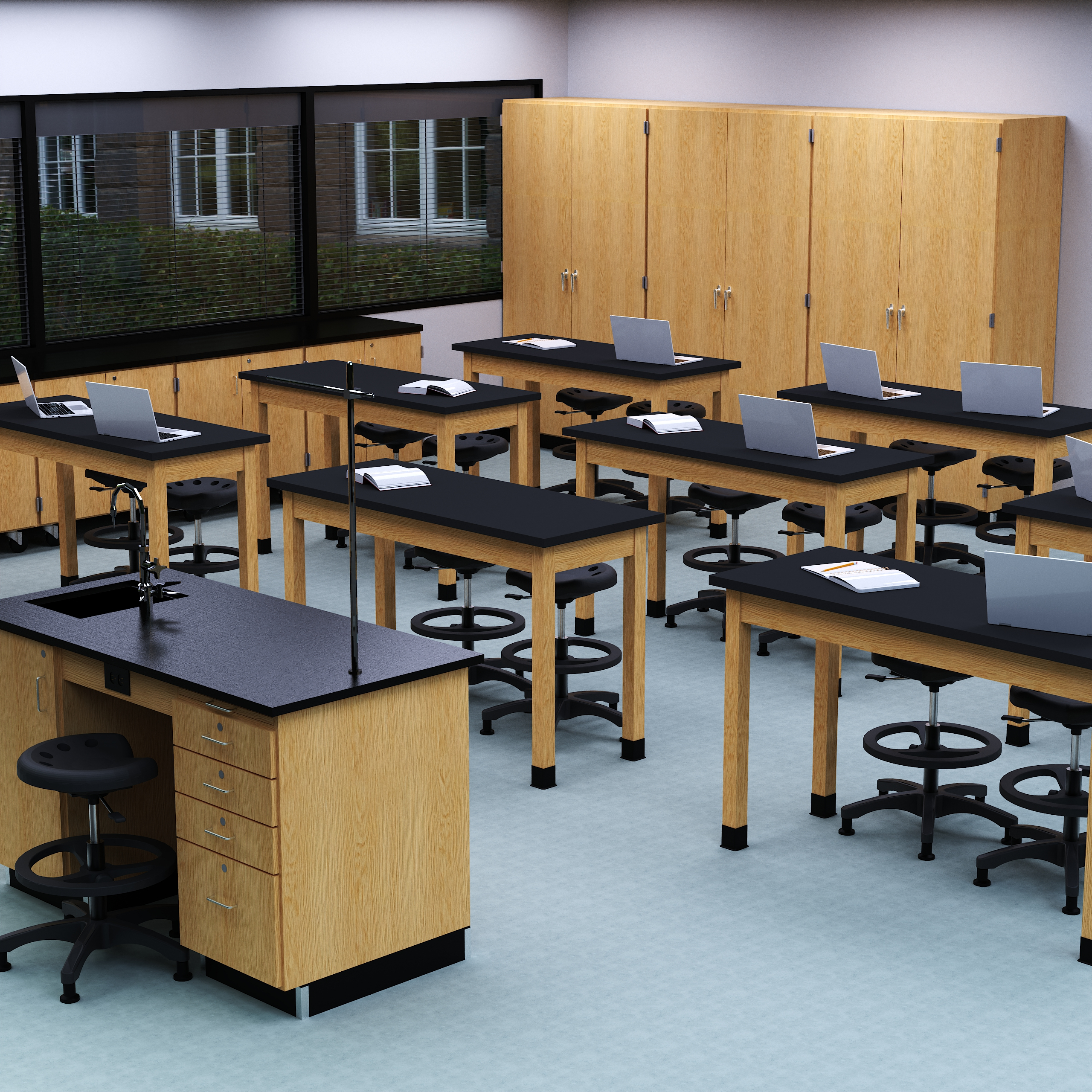 PerpetuLab Wooden Leg Tables with Plain Apron  - Red Oak, ChemGuard w/3mm Edge, 60"W x 30"D x 30-1/4"H