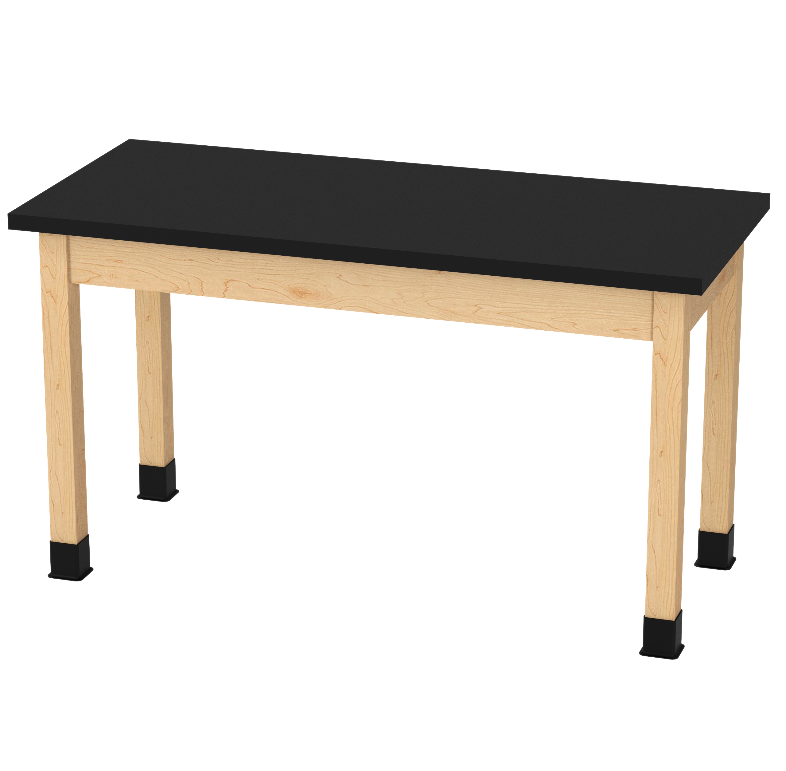PerpetuLab Wooden Leg Tables with Plain Apron  - Light Hardwood, ChemGuard w/3mm Edge, 54"W x 24"D x 30-1/4"H