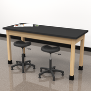 PerpetuLab Wooden Leg Tables with Plain Apron  - Light Hardwood, ChemGuard w/3mm Edge, 54"W x 24"D x 30-1/4"H