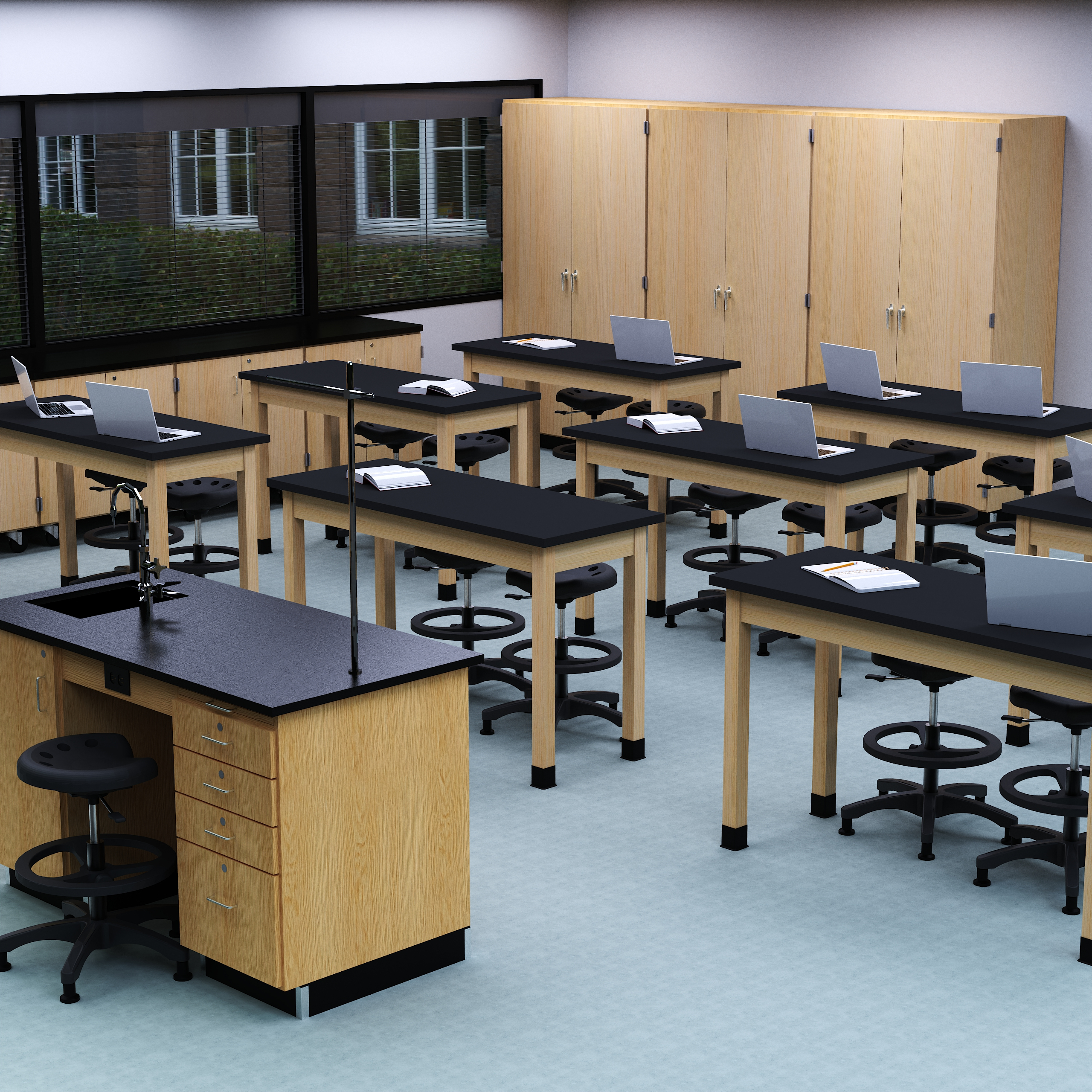 PerpetuLab Wooden Leg Tables with Plain Apron  - Light Hardwood, ChemGuard w/3mm Edge, 54"W x 24"D x 36-1/4"H