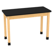 PerpetuLab Wooden Leg Tables with Plain Apron  - Red Oak, HPL Laminatew/3mm Edge, 54"W x 24"D x 36-1/4"H