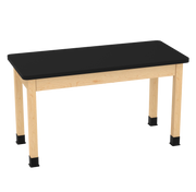 PerpetuLab Wooden Leg Tables with Plain Apron  - Light Hardwood, HPL Laminatew/3mm Edge, 54"W x 24"D x 30-1/4"H