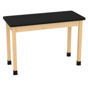 PerpetuLab Wooden Leg Tables with Plain Apron  - Light Hardwood, HPL Laminatew/3mm Edge, 54"W x 24"D x 36-1/4"H