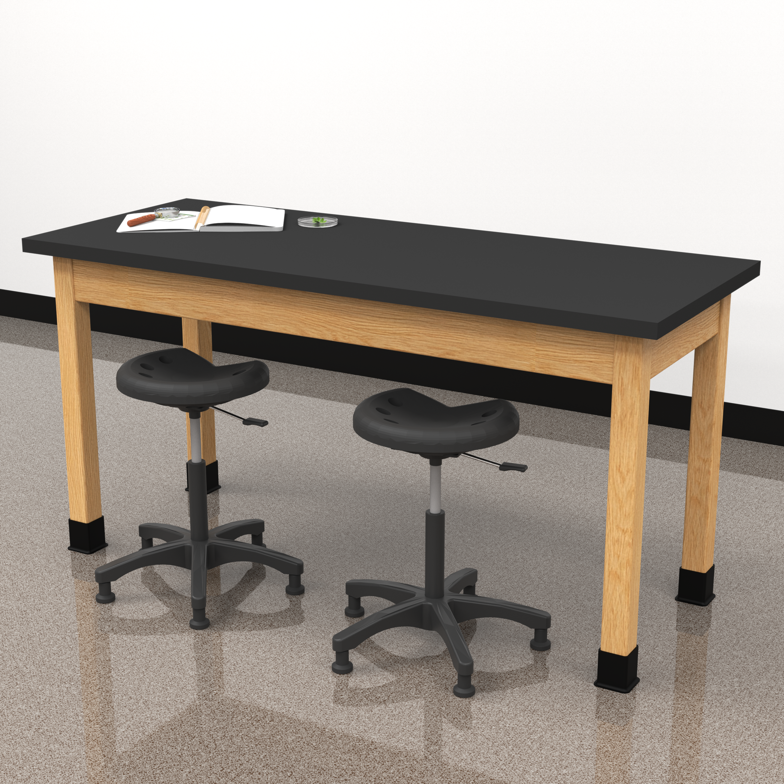 PerpetuLab Wooden Leg Tables with Plain Apron  - Red Oak, ChemGuard w/3mm Edge, 72"W x 24"D x 30-1/4"H