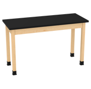 PerpetuLab Wooden Leg Tables with Plain Apron  - Light Hardwood, ChemGuard w/3mm Edge, 60"W x 24"D x 36-1/4"H