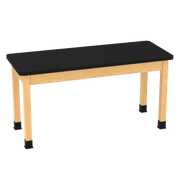 PerpetuLab Wooden Leg Tables with Plain Apron  - Red Oak, HPL Laminatew/3mm Edge, 60"W x 24"D x 30-1/4"H