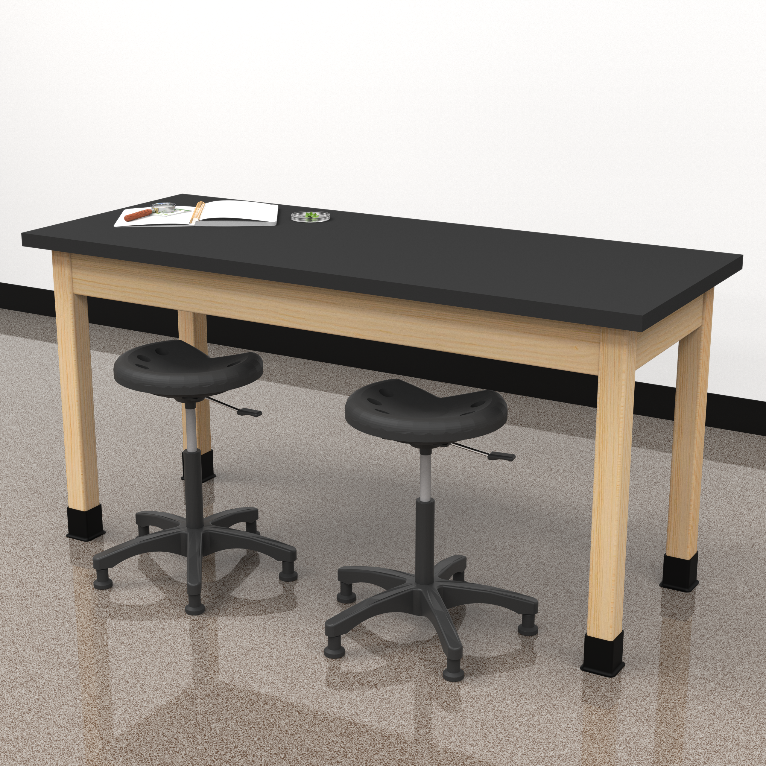 PerpetuLab Wooden Leg Tables with Plain Apron  - Light Hardwood, HPL Laminatew/3mm Edge, 60"W x 24"D x 36-1/4"H