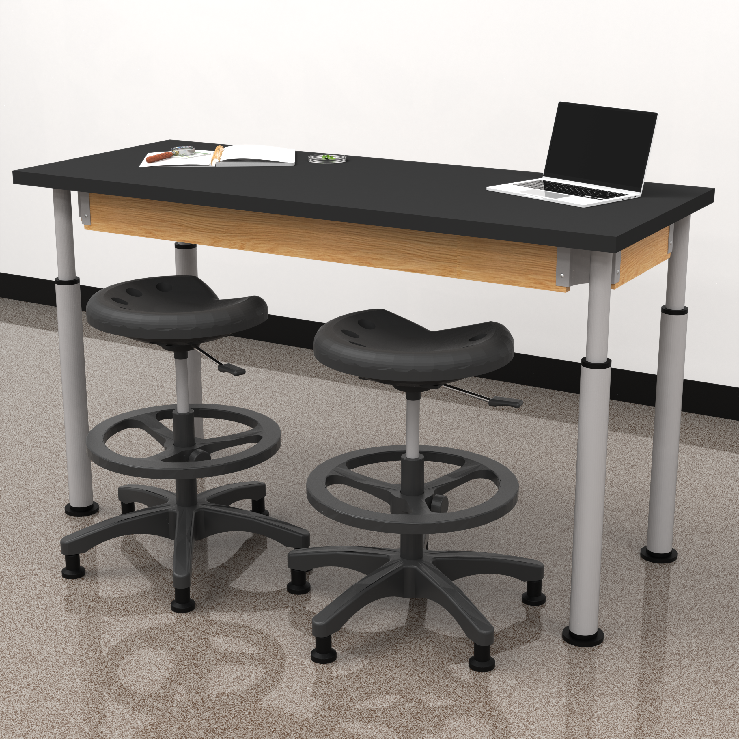 Uplift! Adjustable Height Table with Wood Apron - Red Oak, ChemGuard w/3mm Edge, 72"W x 24"D x 26-1/2 - 41"H