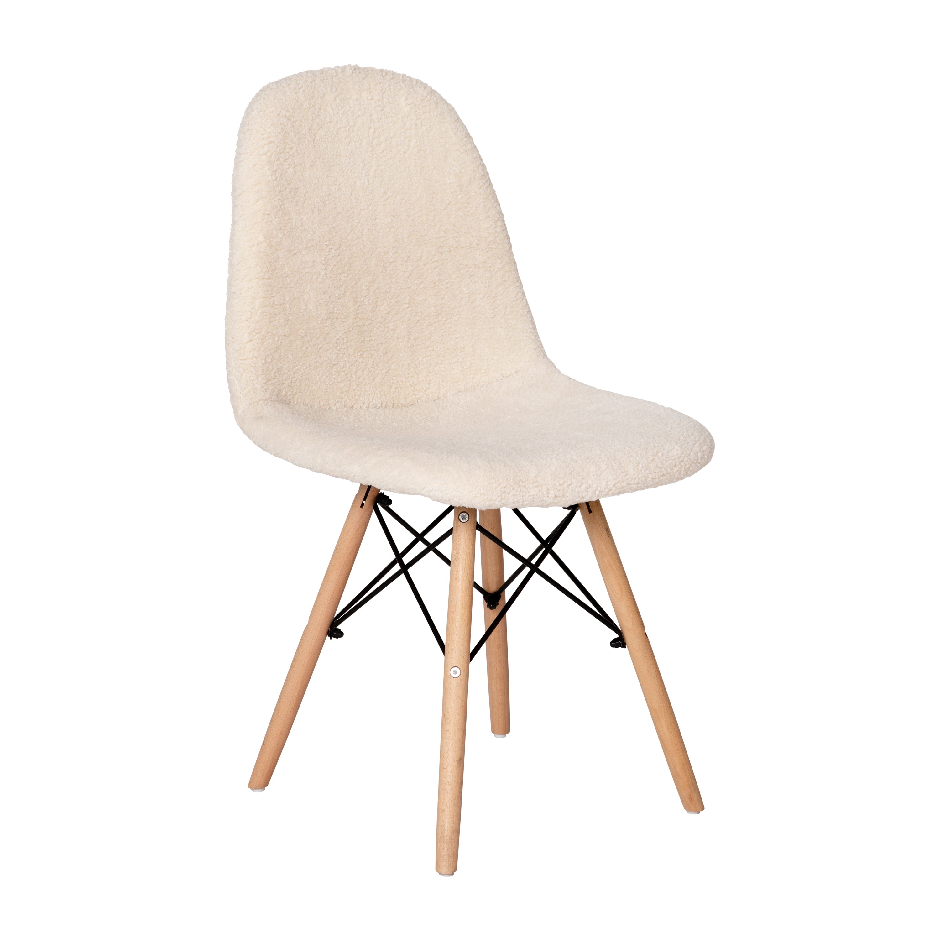 Zula Modern Padded Armless Faux Shearling Accent Chair with Beechwood Legs in Off-White