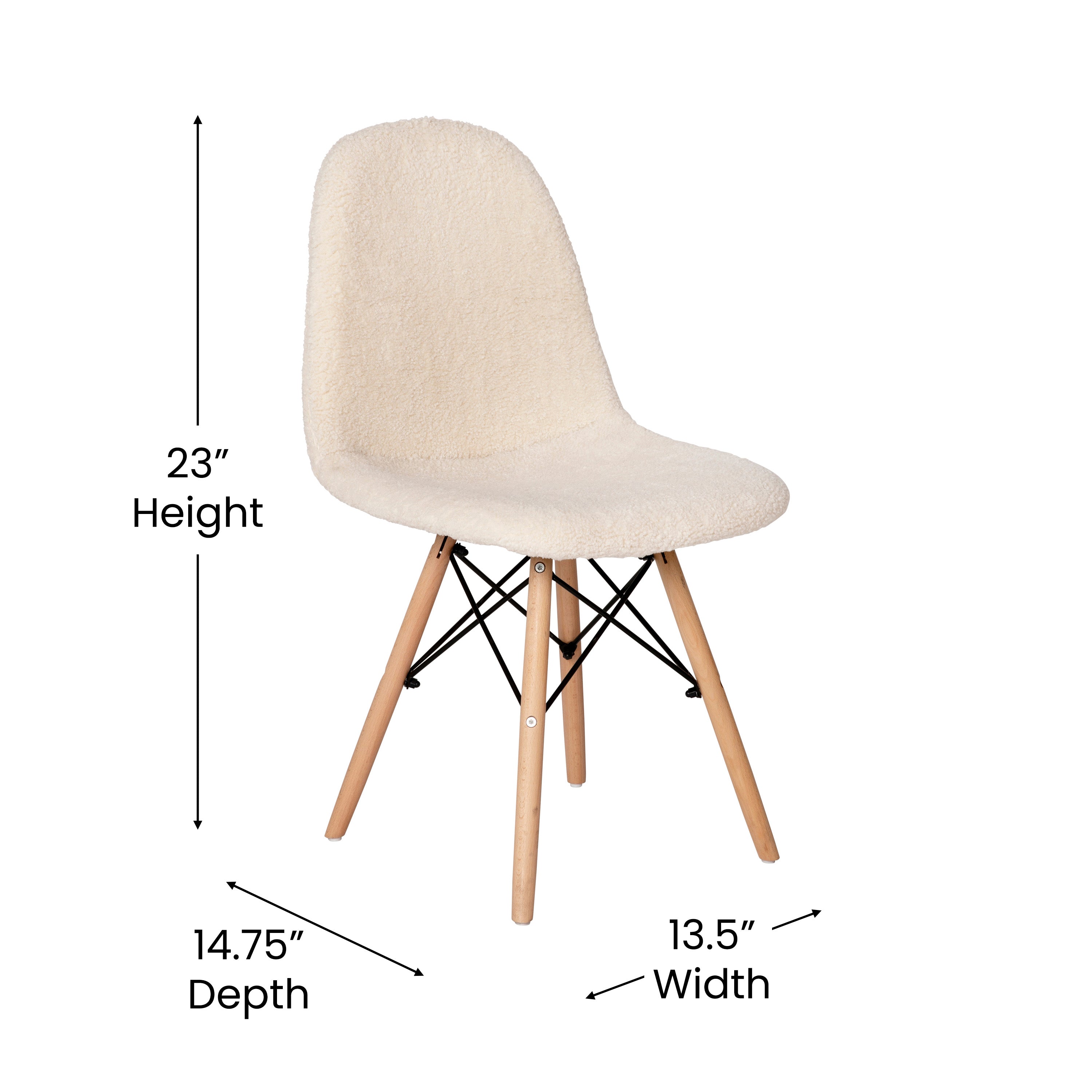 Zula Modern Padded Armless Faux Shearling Accent Chair with Beechwood Legs in Off-White