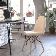 Zula Modern Padded Armless Faux Shearling Accent Chair with Beechwood Legs in Off-White