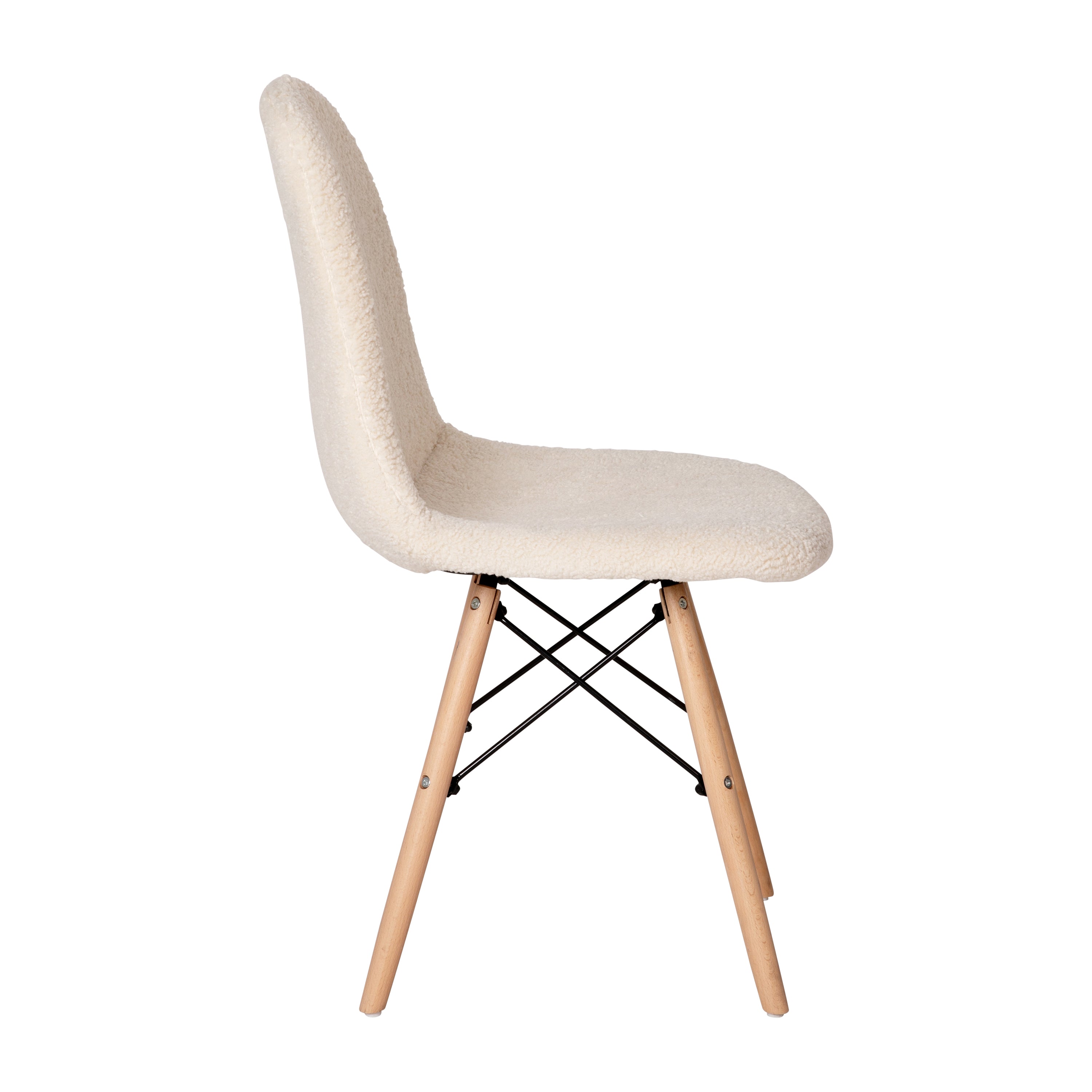 Zula Modern Padded Armless Faux Shearling Accent Chair with Beechwood Legs in Off-White