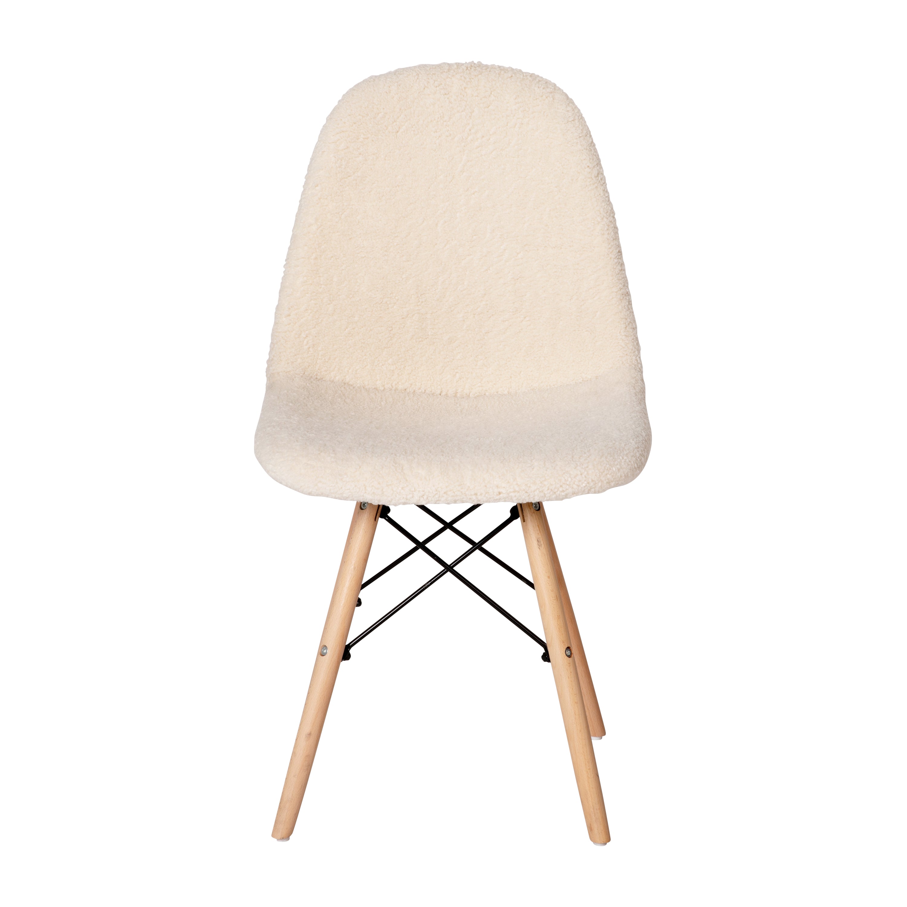 Zula Modern Padded Armless Faux Shearling Accent Chair with Beechwood Legs in Off-White